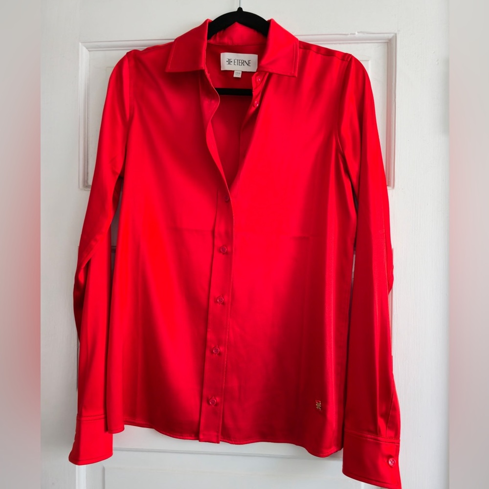 Eterne Women’s poppy Red Button Down SILK Shirt